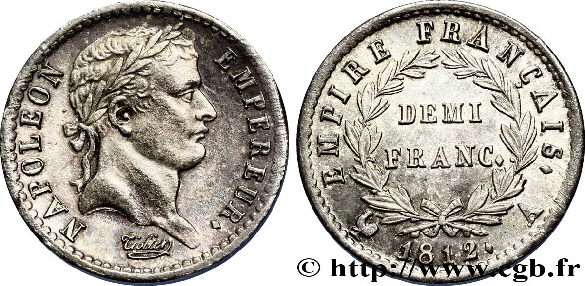 Demi-franc Napoléon Ier tête laurée, Empire français 1812 Paris F.178/35 SUP 