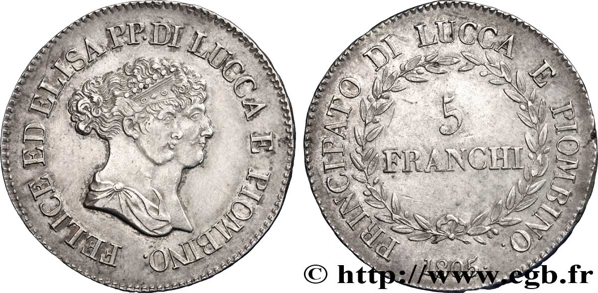 5 franchi, petits bustes 1805 Florence VG.1472  XF 