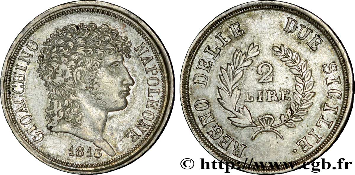 2 lire, rameaux courts 1813 Naples VG.2257  XF 