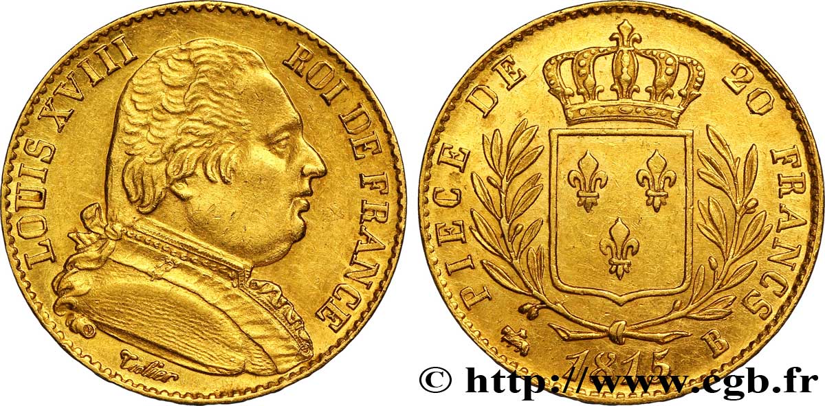 20 francs or Louis XVIII, buste habillé 1815 Rouen F.517/11 SPL 