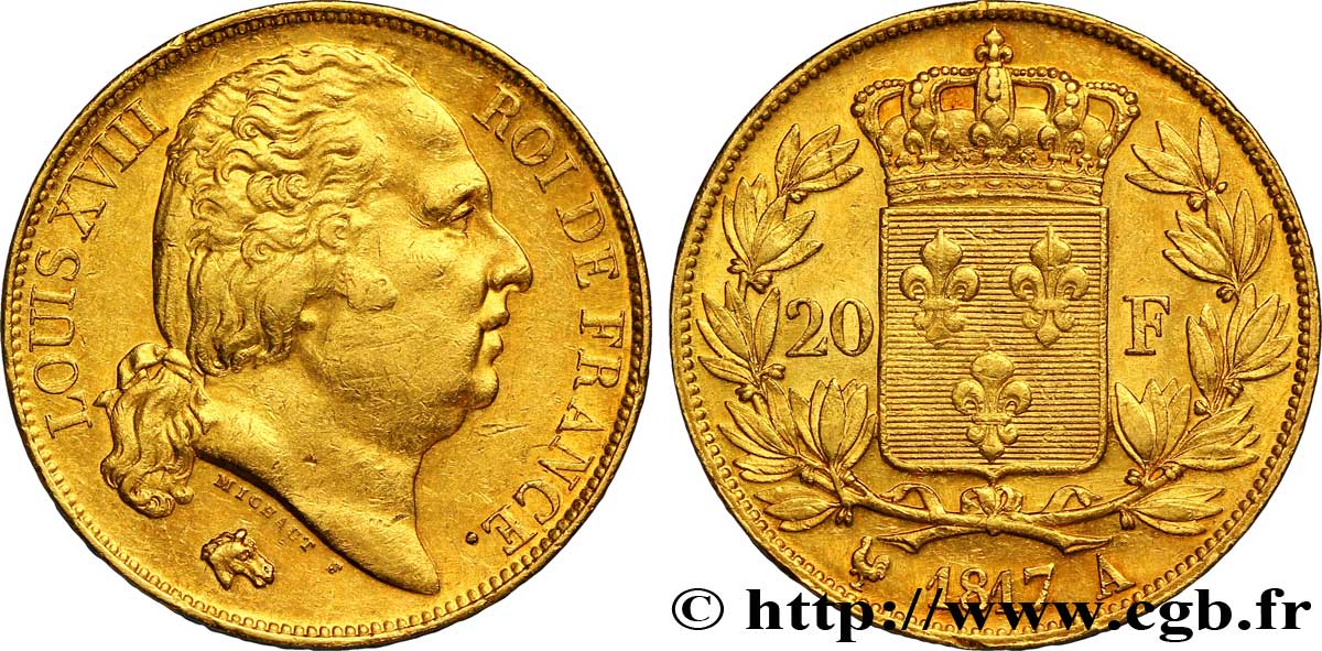 20 francs or Louis XVIII, tête nue 1817 Paris F.519/5 SPL 