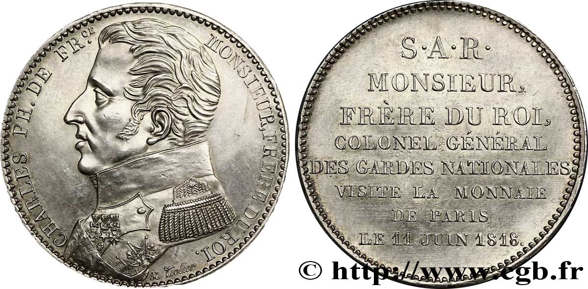 Monnaie de visite, module de 5 francs, pour Charles Philippe de France à la Monnaie de Paris 1818  VG.2508  MS 