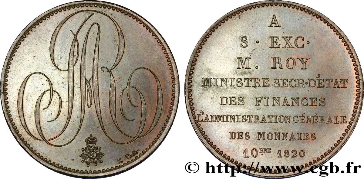 Pièce de plaisir, module de 5 francs, pour le ministre secrétaire d’État M. Roy 1820  Maz.795 a AU 