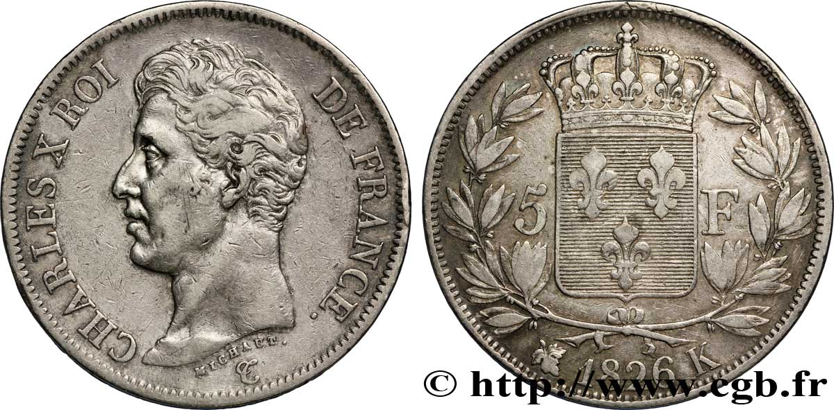 5 francs Charles X, 1er type 1826 Bordeaux F.310/21 XF 