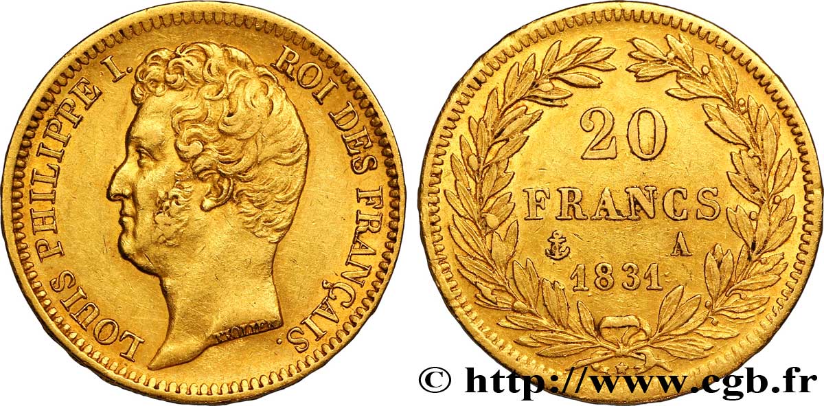 20 francs Louis-Philippe, Tiolier, tranche inscrite en relief 1831 Paris F.525/2 SPL 