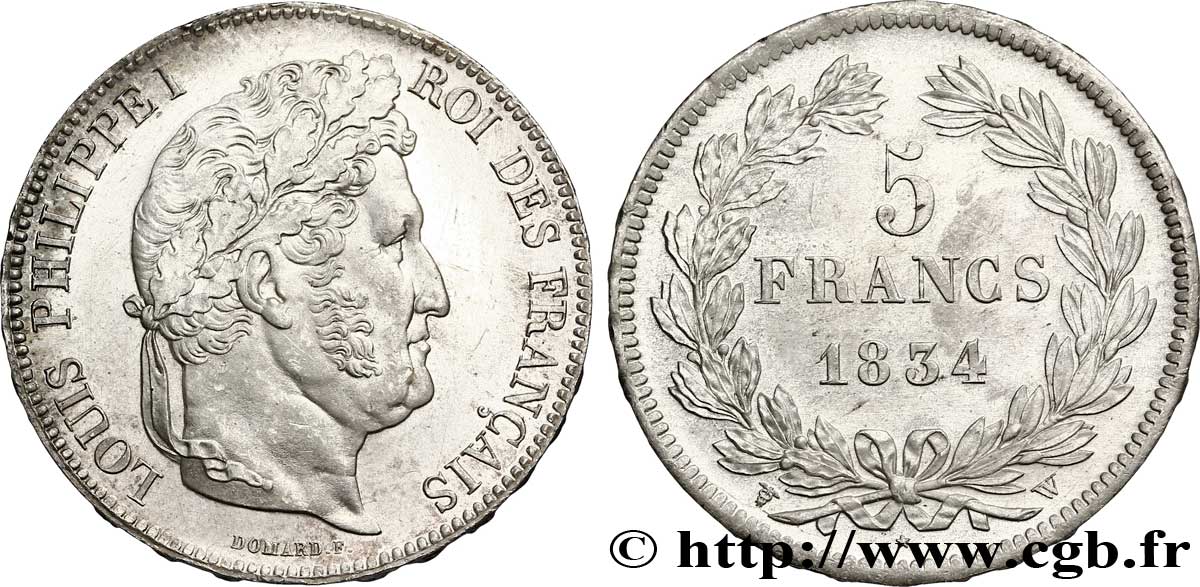 5 francs IIe type Domard 1834 Lille F.324/41 SUP 