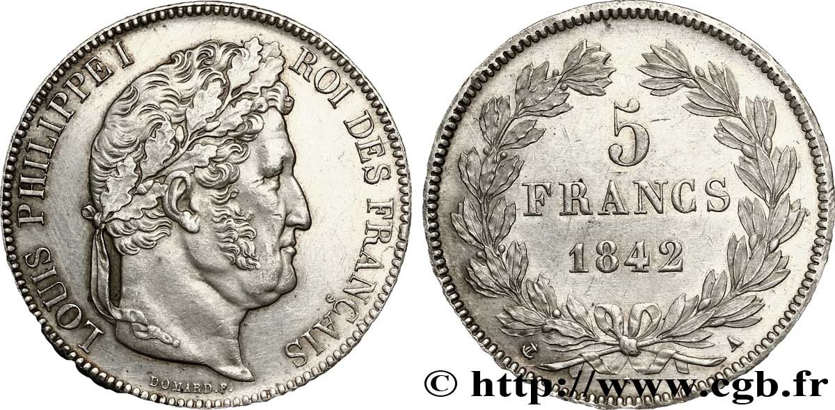 5 francs IIe type Domard 1842 Paris F.324/95 SUP 