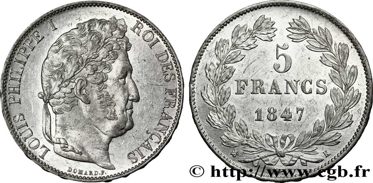 5 francs IIIe type Domard 1847 Bordeaux F.325/16 EBC 