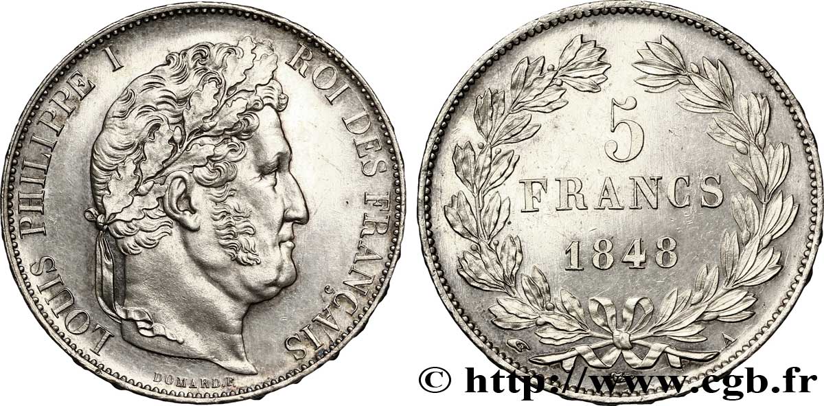 5 francs IIIe type Domard 1848 Paris F.325/17 fST 