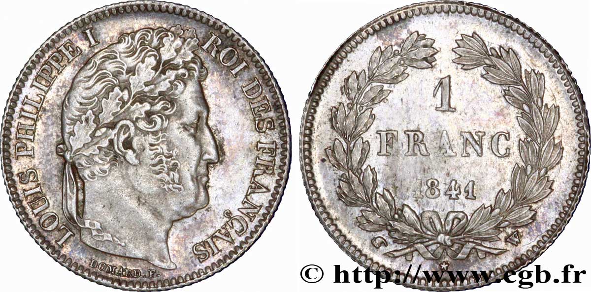 1 franc Louis-Philippe, couronne de chêne 1841 Lille F.210/84 VZ 