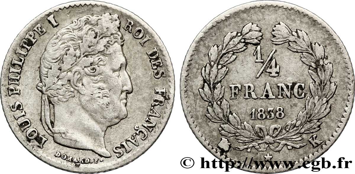 1/4 franc Louis-Philippe 1838 Bordeaux F.166/72 VF 