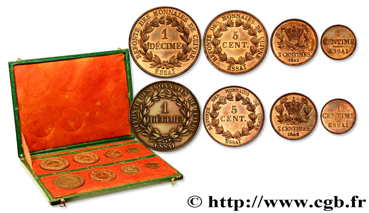 Boîte contenant huit essais, refonte des monnaies de cuivre n.d.   SC 