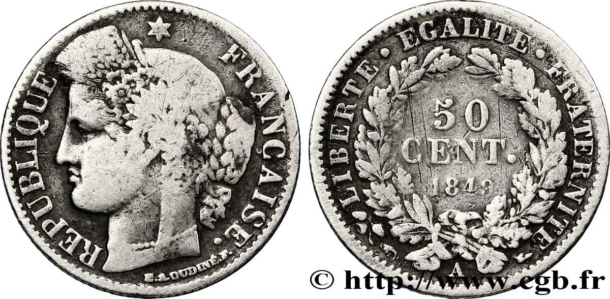 50 centimes Cérès, IIe République 1849 Paris F.184/1 TB 