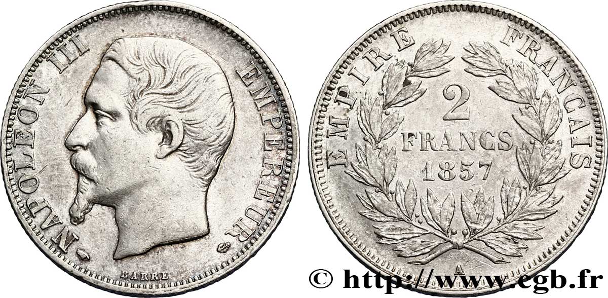 2 francs Napoléon III, tête nue 1857 Paris F.262/9 XF 