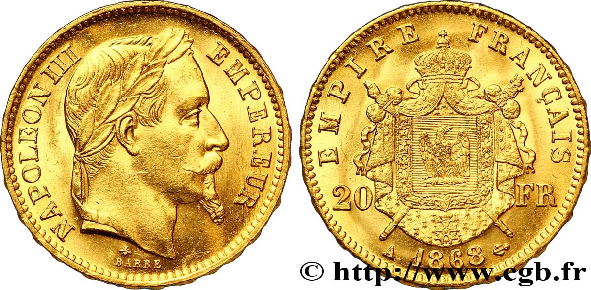 20 francs or Napoléon III, tête laurée 1868 Paris F.532/18 SPL 