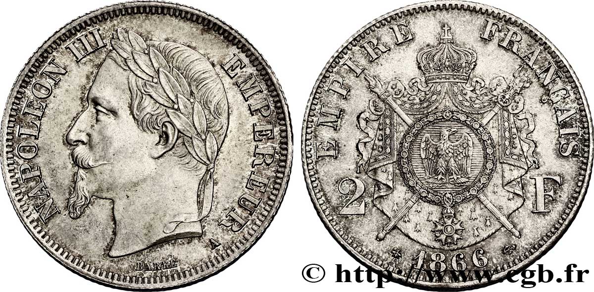 2 francs Napoléon III, tête laurée 1866 Paris F.263/2 SUP 