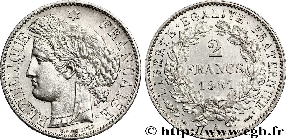 2 francs Cérès, avec légende 1881 Paris F.265/12 AU 