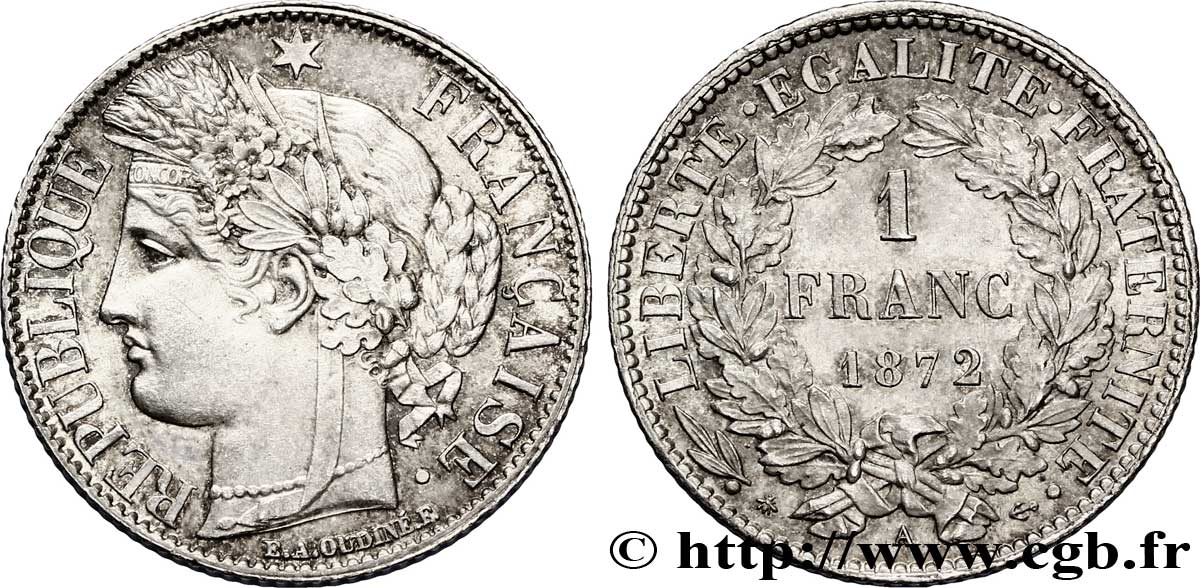 1 franc Cérès, IIIe République, petit A 1872 Paris F.216/5 VZ 