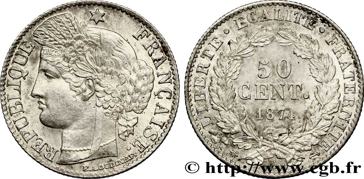 50 centimes Cérès, IIIe République 1874 Paris F.189/7 SUP 