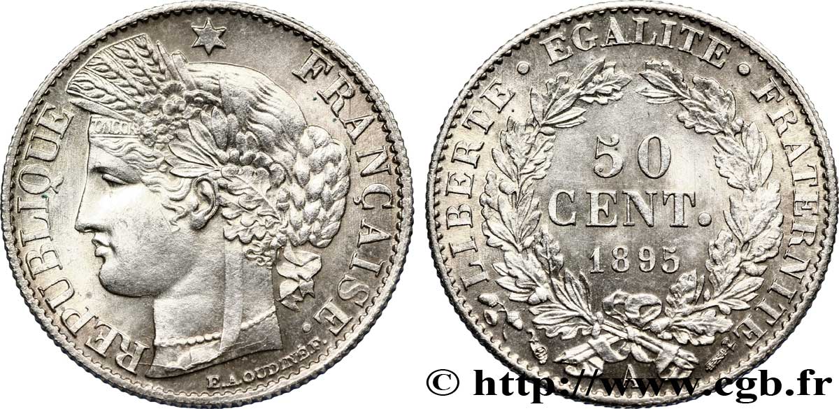 50 centimes Cérès, IIIe République 1895 Paris F.189/16 SPL 