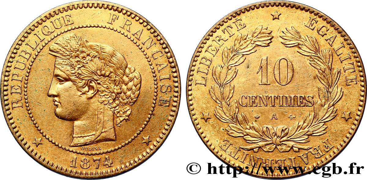 10 centimes Cérès 1874 Paris F.135/12 SPL 