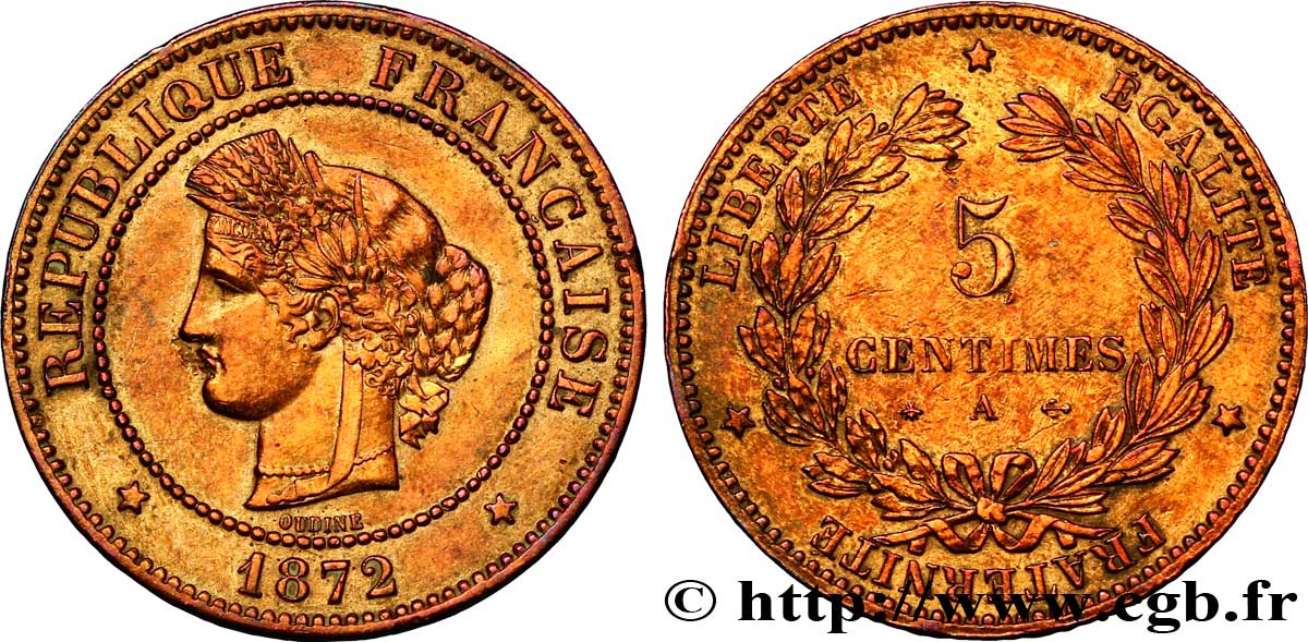 5 centimes Cérès, petit A 1872 Paris F.118/5 TTB 