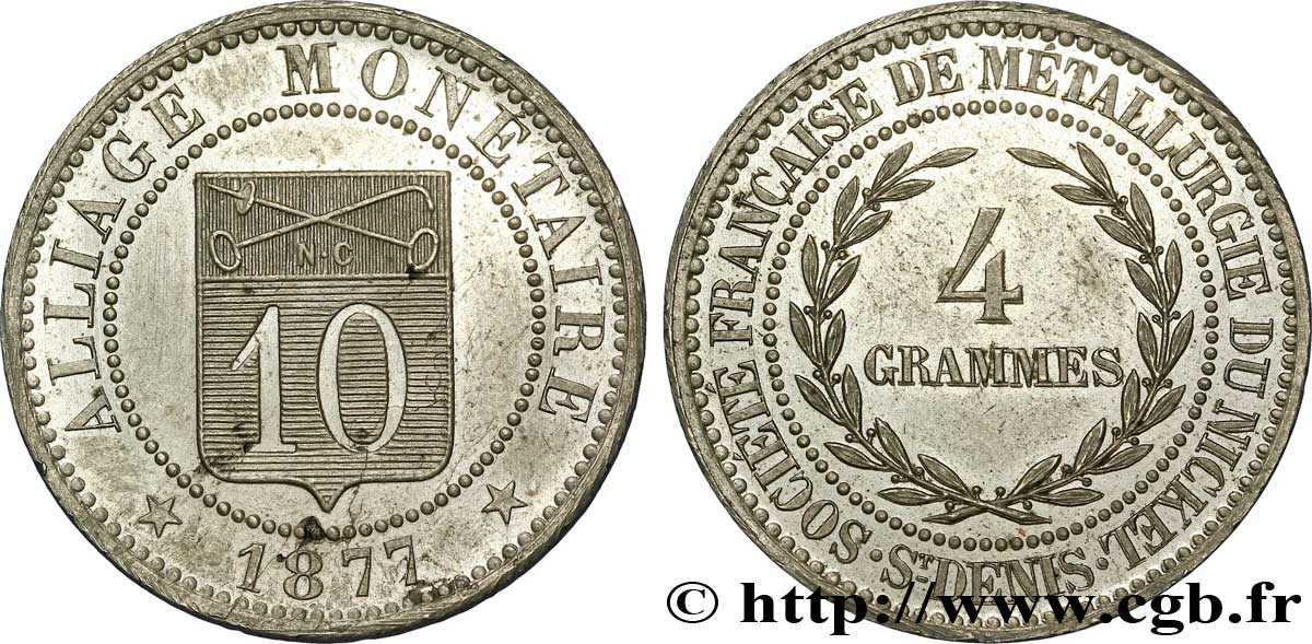 Essai d’alliage de 10 centimes 1877  VG.3897  EBC 