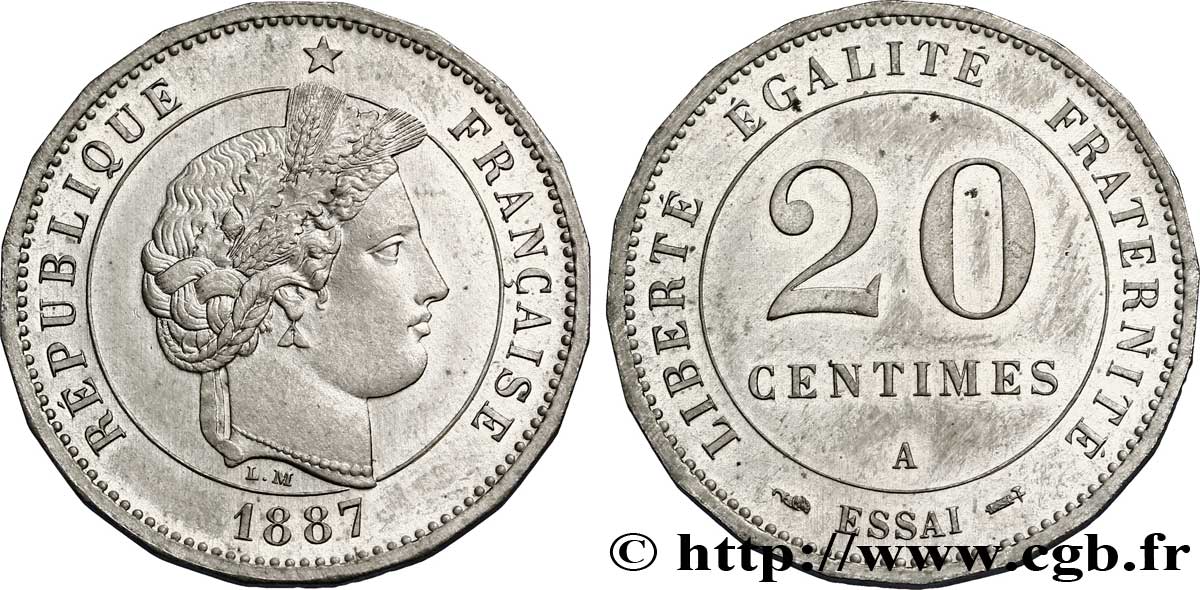 Essai de 20 centimes Merley  1887 Paris VG.4052  SPL 