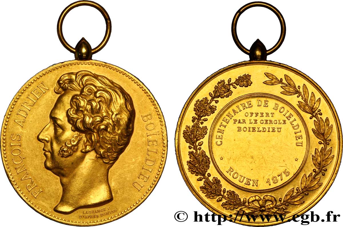 TERZA REPUBBLICA FRANCESE Médaille OR 51, François Adrien Boïeldieu avec bélière AU