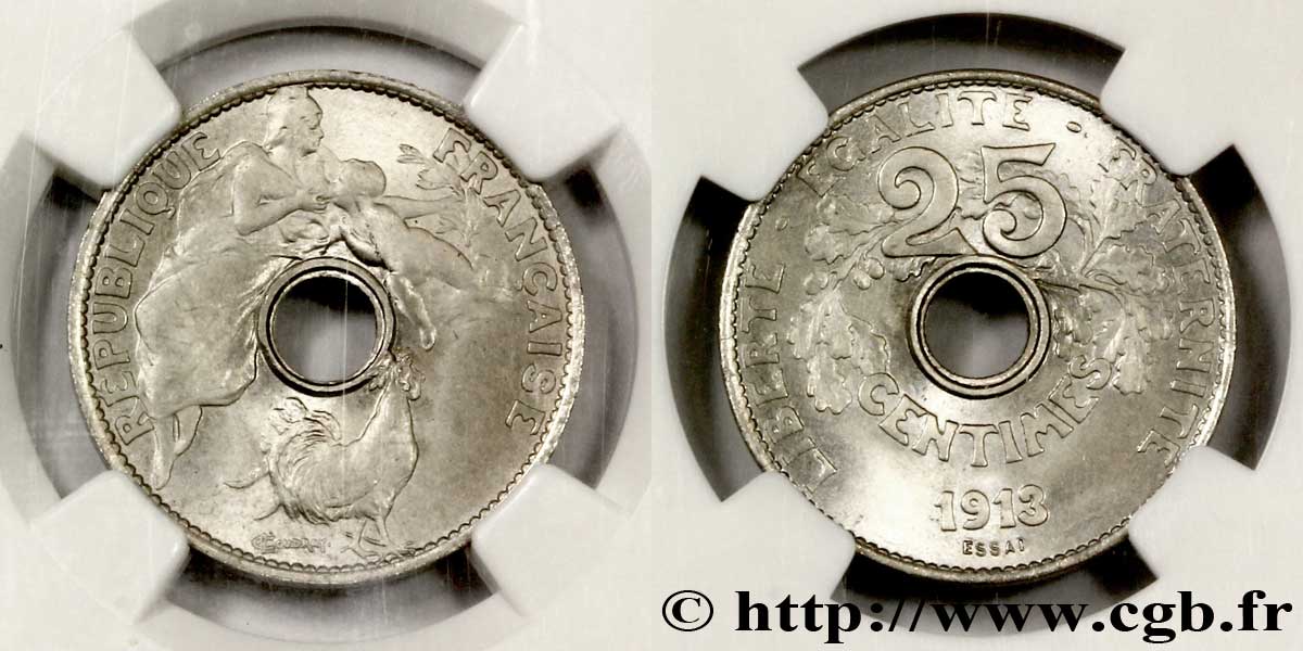 Essai de 25 centimes par Coudray, grand module 1913 Paris VG.4751  FDC 