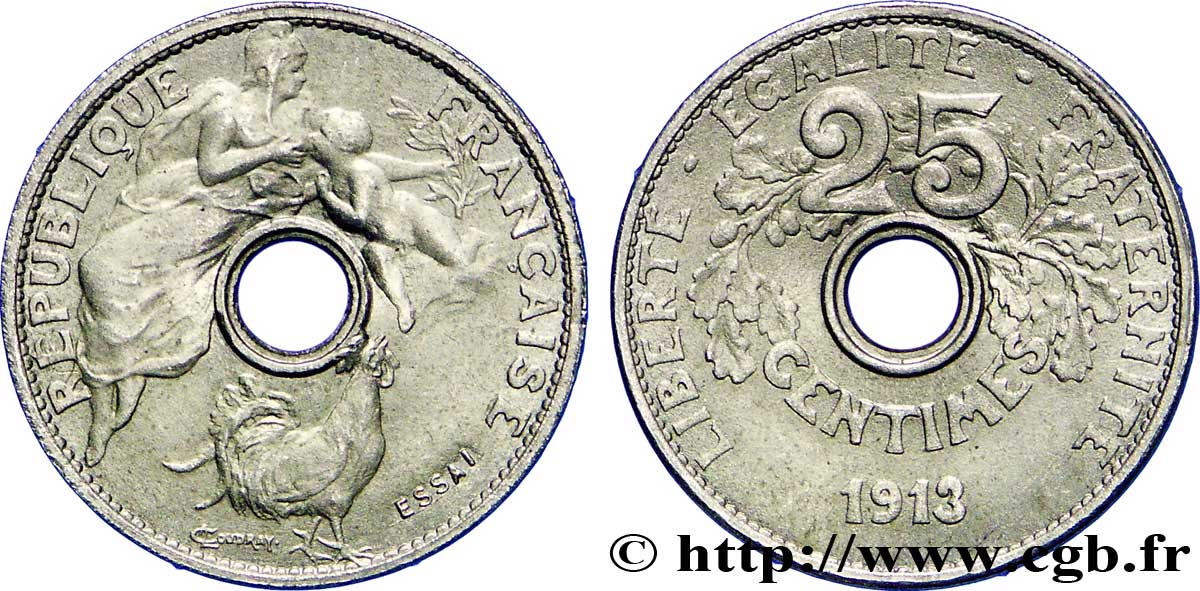 Essai de 25 centimes par Coudray, petit module 1913 Paris VG.4752  AU 