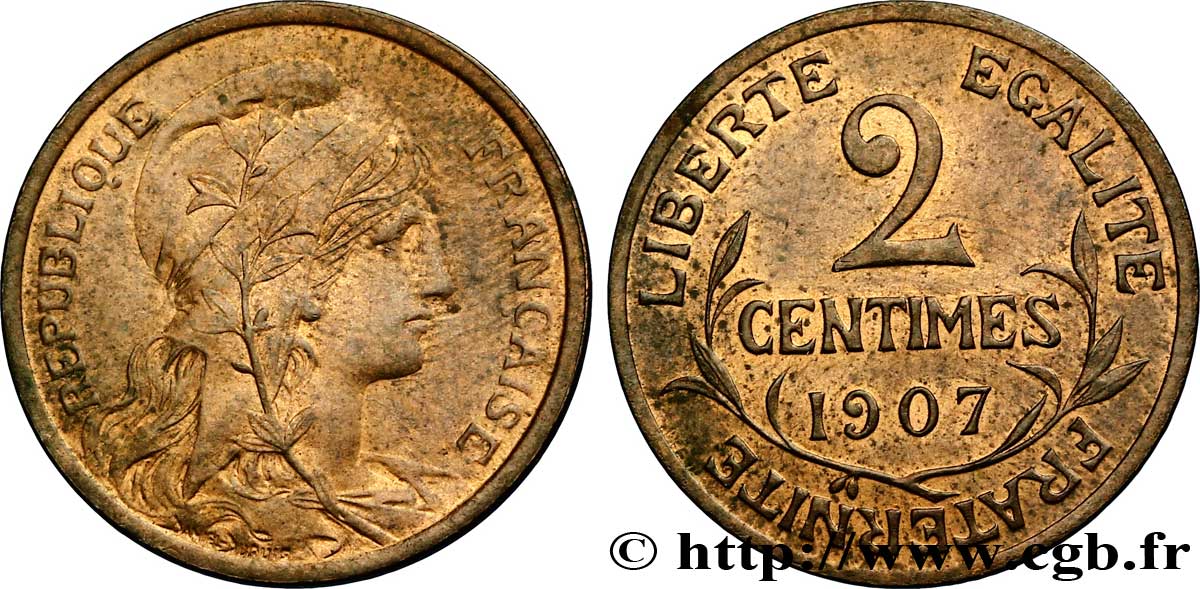 2 centimes Daniel-Dupuis 1907  F.110/10 AU 