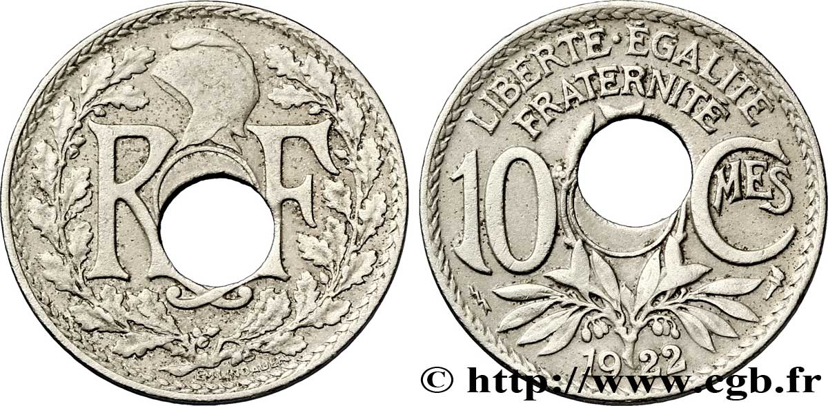 10 centimes Lindauer, perforation décentrée 1922  F.138/6 var. TTB 