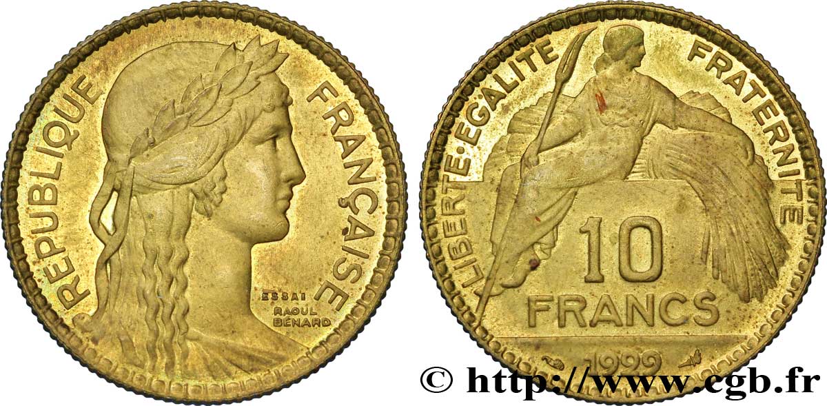 Concours de 10 francs, essai de Bénard en bronze-aluminium 1929  VG.5227 var. SUP 