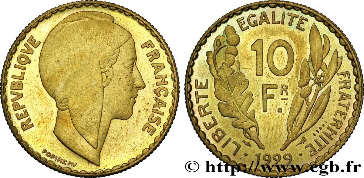 Concours de 10 francs, essai de Popineau en bronze-aluminium 1929  VG.5232 var. SUP 