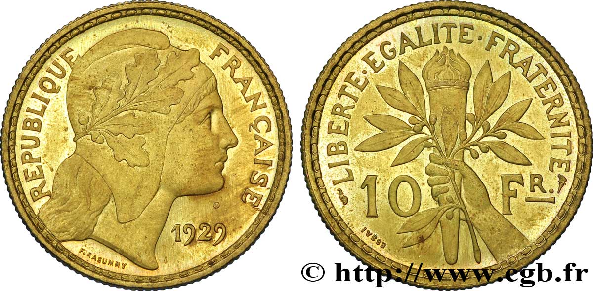 Concours de 10 francs, essai de Rasumny en bronze-aluminium 1929  VG.5233 var. SUP 