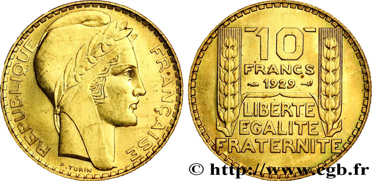 Concours de 10 francs, essai de Turin en bronze-aluminium 1929 Paris VG.5243  SPL 