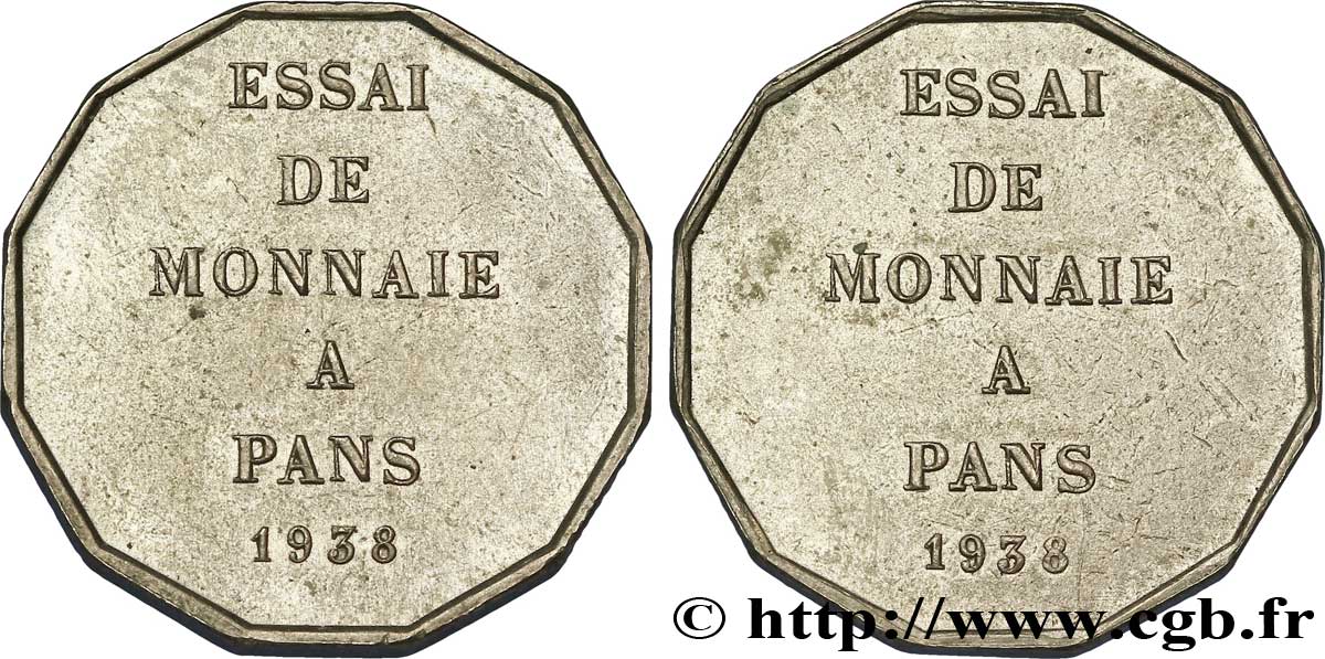 Essai de fabrication de monnaie à 12 pans 1938  VG.5489  G EBC 