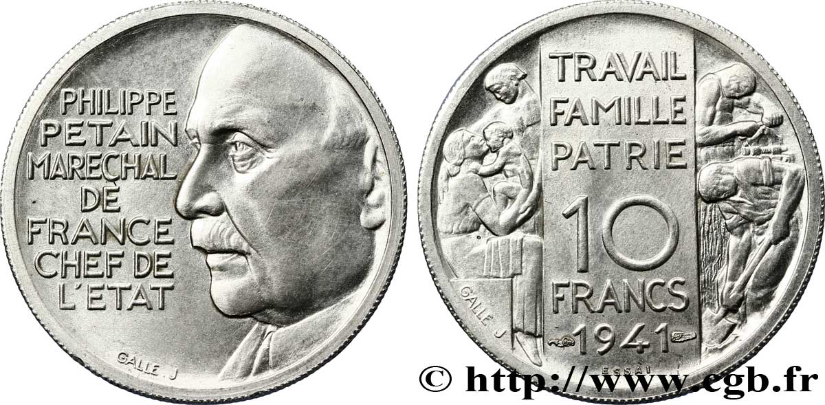 Essai de 10 francs Pétain par Galle 1941  VG.5570  SPL 