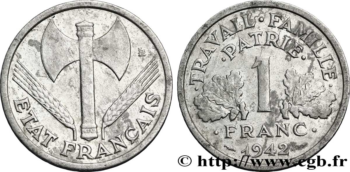 1 franc Francisque, légère 1942 Paris F.223/2 TTB 