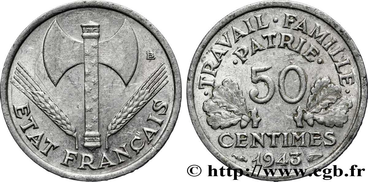 50 centimes Francisque, lourde 1943  F.195/4 XF 