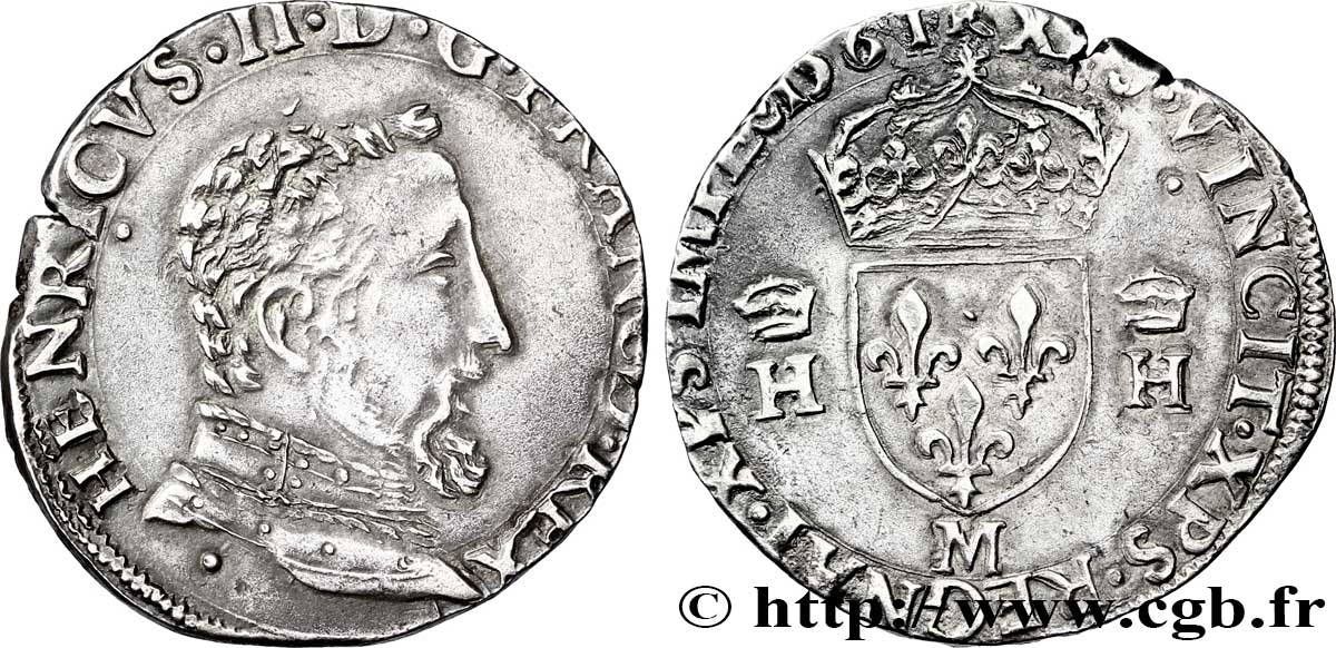 CHARLES IX. COINAGE AT THE NAME OF HENRY II Teston à la tête nue, 5e type 1561 Toulouse MBC+