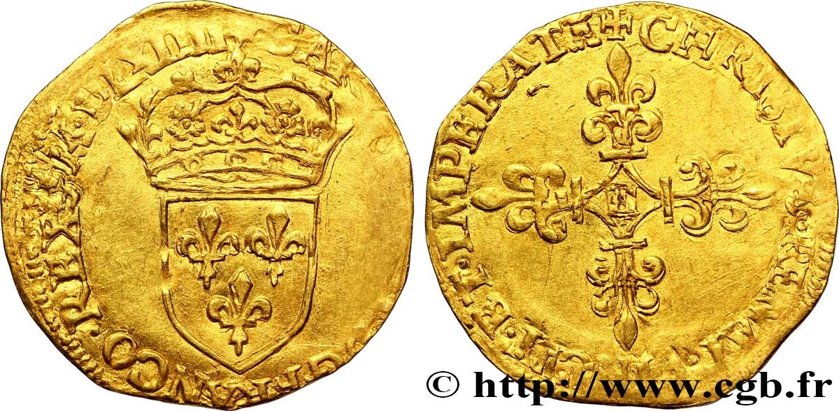 CHARLES IX Écu d or au soleil, 1er type 1564 Tours TTB