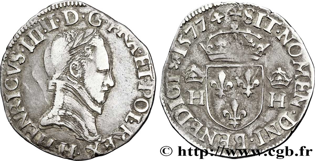 HENRY III Demi-teston, 4e type 1577 La Rochelle BC+/MBC