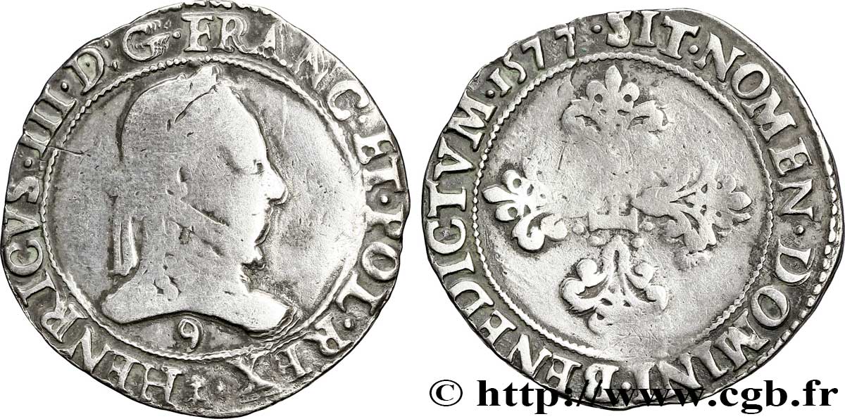 HENRI III Franc au col plat 1577 Rennes TB+