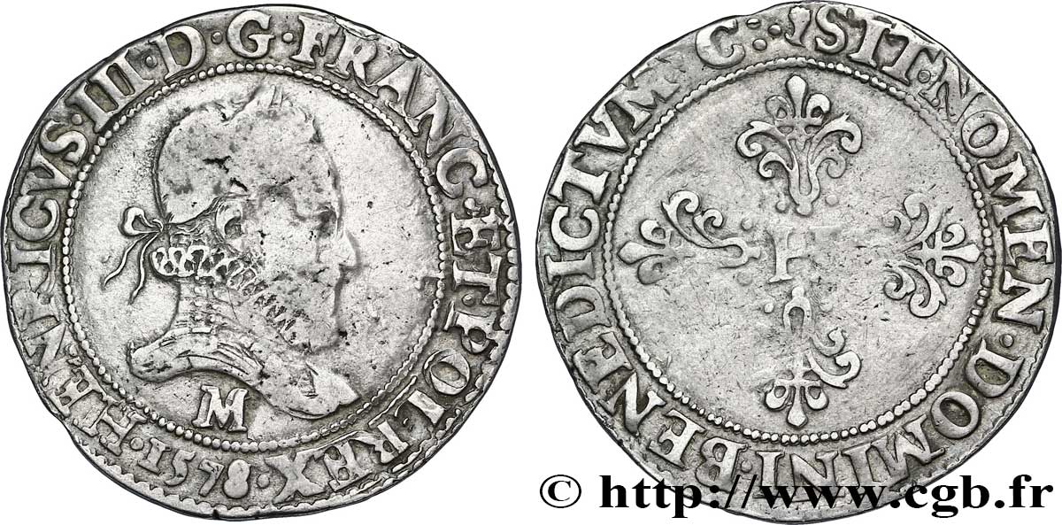 HENRI III Franc au col fraisé 1578 Toulouse TB+