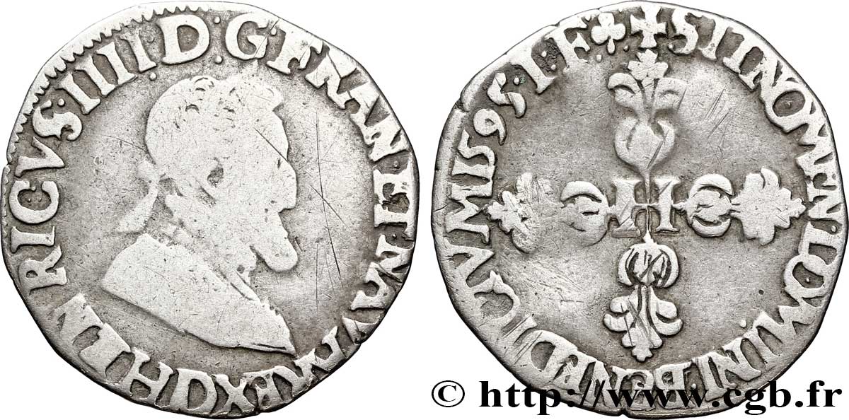 HENRI IV LE GRAND Quart de franc, type de Lyon 1595 Lyon TB