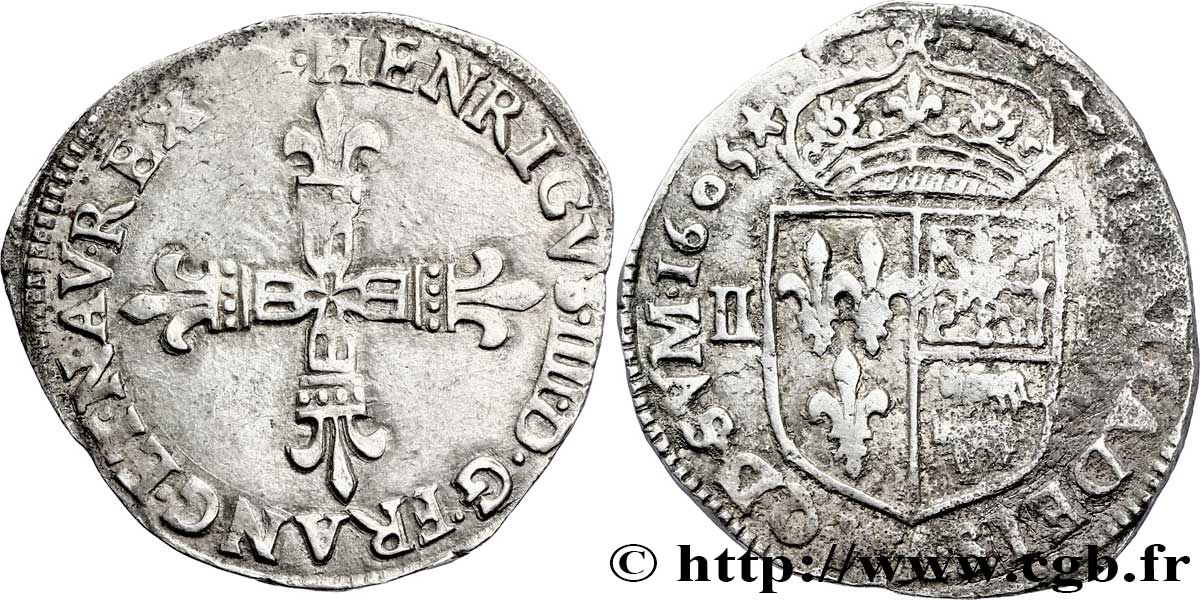 HENRI IV LE GRAND Quart d écu de Béarn 1605 Morlaàs TTB/TB+