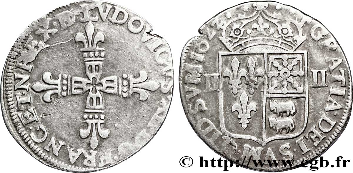 LOUIS XIII LE JUSTE Quart d écu de Béarn 1622 Pau TTB