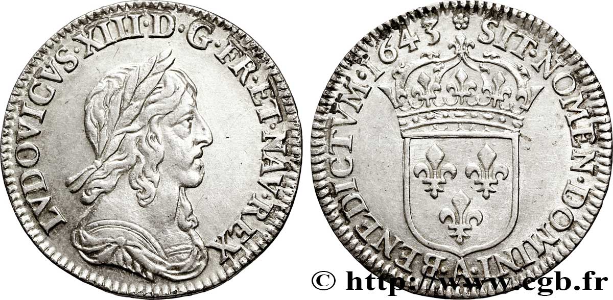 LOUIS XIII LE JUSTE Douzième d écu, buste drapé et cuirassé (2e buste de Jean Warin) 1643 Paris, Monnaie de Matignon SUP/SPL